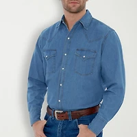 Ely Cattleman Bleached Denim Mens Long Sleeve Western Shirt