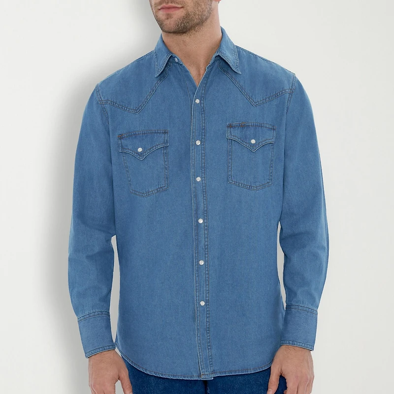 Ely Cattleman Bleached Denim Big and Tall Mens Long Sleeve Western Shirt