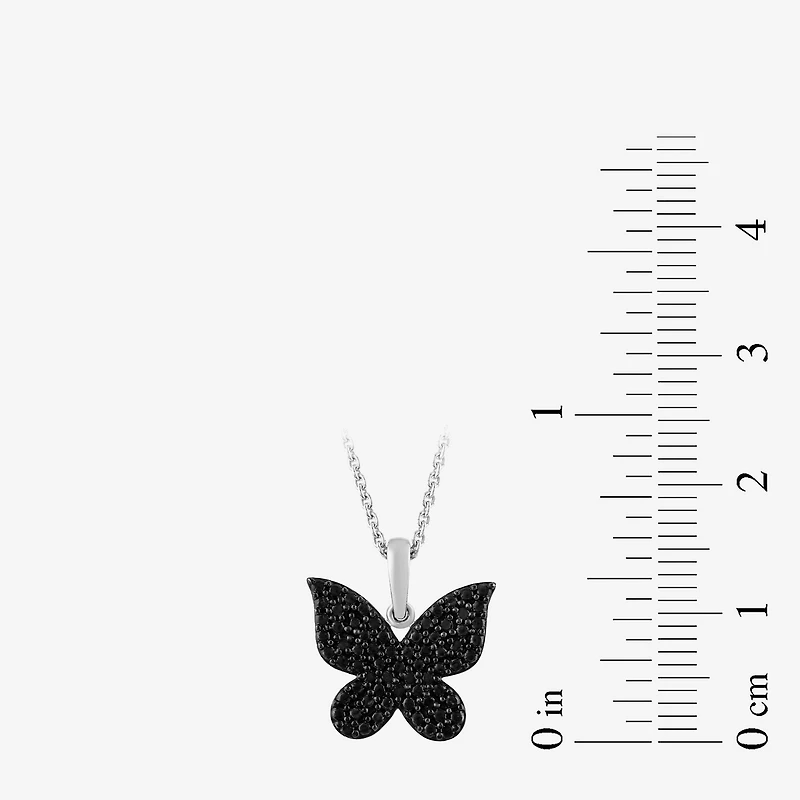 Womens 1/10 CT. T.W. Natural Black Diamond Sterling Silver Butterfly 18 Inch Pendant Necklace