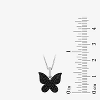Womens 1/10 CT. T.W. Natural Black Diamond Sterling Silver Butterfly 18 Inch Pendant Necklace
