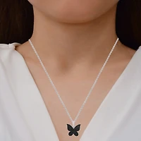 Womens 1/10 CT. T.W. Natural Black Diamond Sterling Silver Butterfly 18 Inch Pendant Necklace