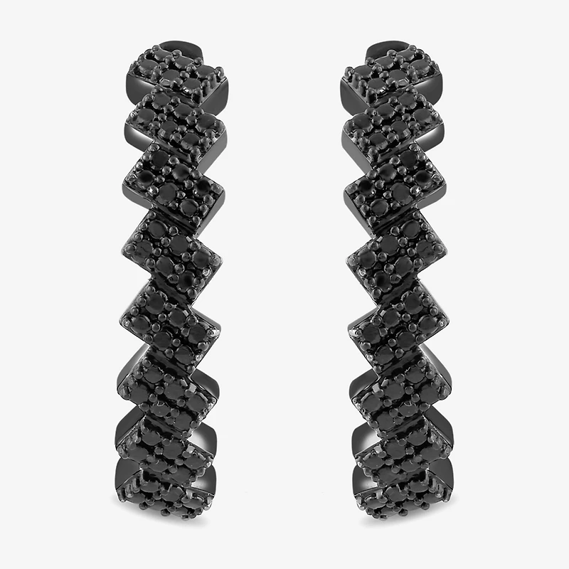 Midnight Black Zig-Zag Womens 1/5 CT. Natural Black Diamond Sterling Silver 22.1mm Hoop Earrings