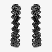 Midnight Black Zig-Zag Womens 1/5 CT. Natural Black Diamond Sterling Silver 22.1mm Hoop Earrings
