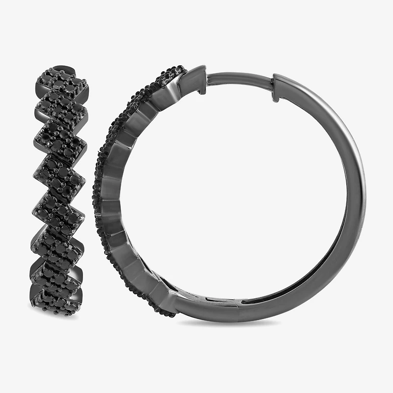 Midnight Black Zig-Zag Womens 1/5 CT. Natural Black Diamond Sterling Silver 22.1mm Hoop Earrings