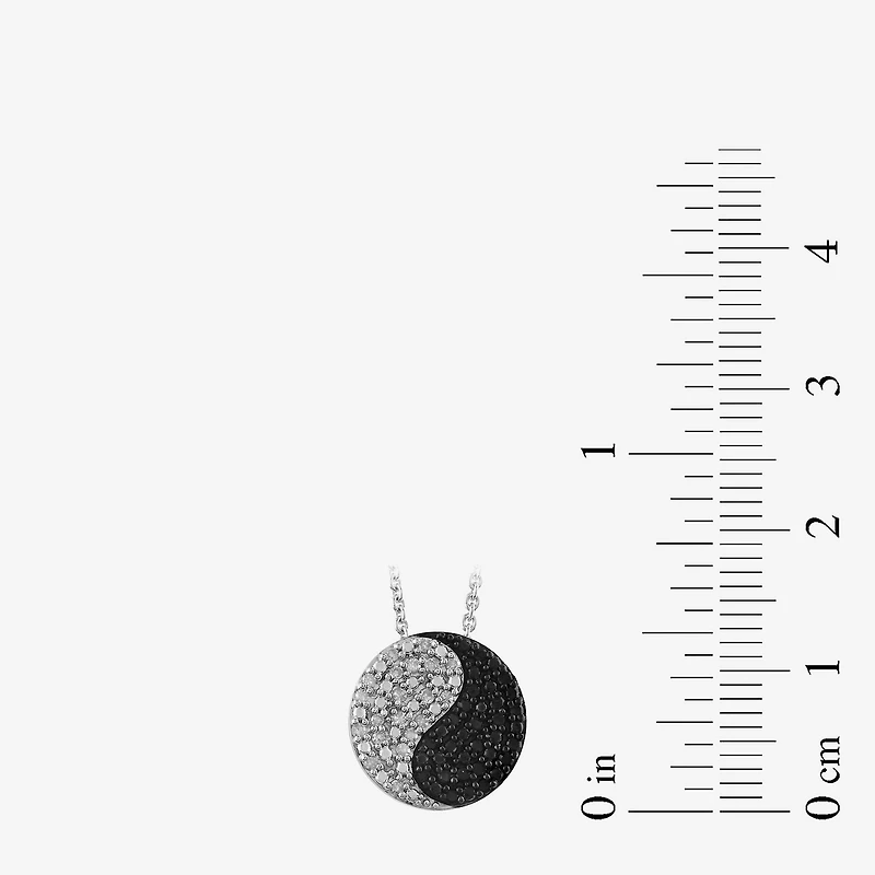 Midnight Black Womens 1/5 CT. Natural Black Diamond Sterling Silver Yin Yang 16 Inch Pendant Necklace