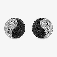 Midnight Black 1/5 CT. Natural Black Diamond Sterling Silver 7.1mm Yin Yang Stud Earrings