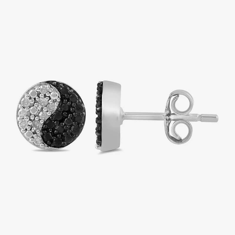 Midnight Black 1/5 CT. Natural Black Diamond Sterling Silver 7.1mm Yin Yang Stud Earrings