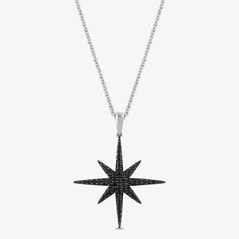 Midnight Black North Star Womens 1/4 CT. T.W. Natural Black Diamond Sterling Silver Star 16 Inch Pendant Necklace