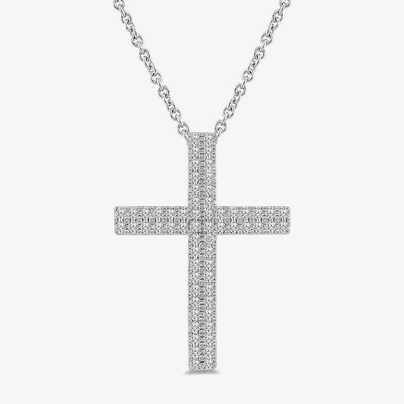 Womens 1/2 CT. T.W. Lab Grown White Diamond Sterling Silver Cross 18 Inch Pendant Necklace
