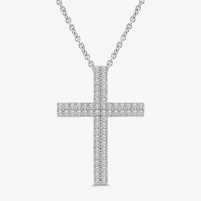 Womens 1/2 CT. T.W. Lab Grown White Diamond Sterling Silver Cross 18 Inch Pendant Necklace
