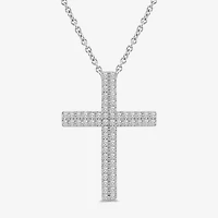 Womens 1/2 CT. T.W. Lab Grown White Diamond Sterling Silver Cross 18 Inch Pendant Necklace