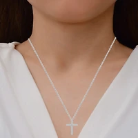Womens 1/2 CT. T.W. Lab Grown White Diamond Sterling Silver Cross 18 Inch Pendant Necklace