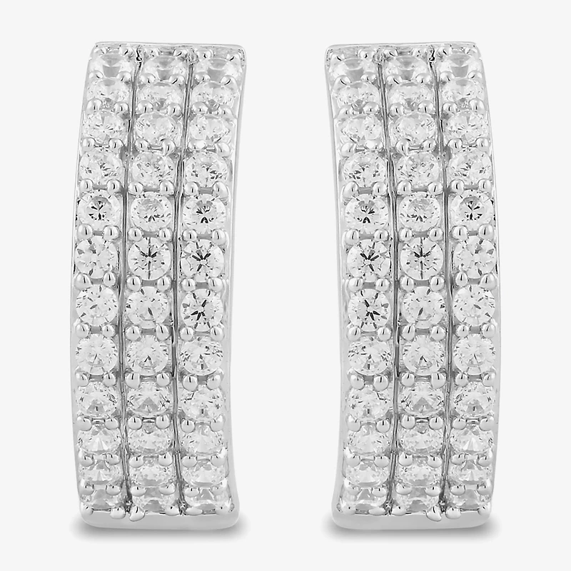 Womens 1/2 CT. T.W. Lab Grown White Diamond Sterling Silver 14.4mm Hoop Earrings