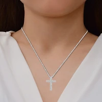 Womens CT. T.W. Lab Grown White Diamond Sterling Silver Cross 18 Inch Pendant Necklace