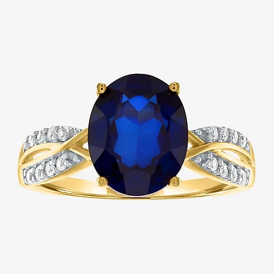 Womens Lab Created Blue Sapphire 10K Gold Sterling Silver Cocktail Ring