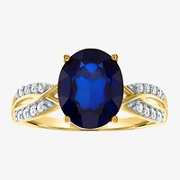 Womens Lab Created Blue Sapphire 10K Gold Sterling Silver Cocktail Ring