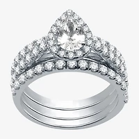 (H-I / I1) Womens 2 CT. T.W. Lab Grown White Diamond 10K Gold Pear Side Stone Halo Bridal Set