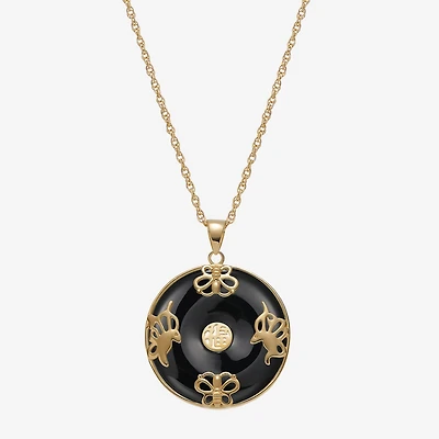 Womens Genuine Black Agate 18K Gold Over Silver 18 Inch Pendant Necklace