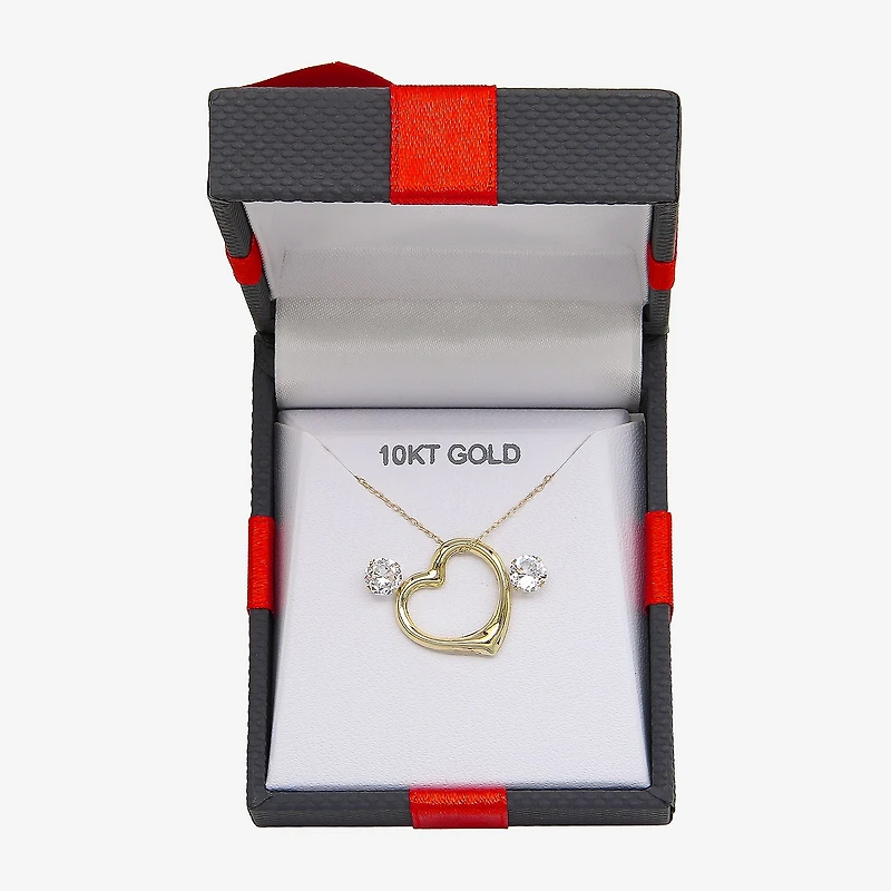 Womens Cubic Zirconia 10K Gold Heart 2-pc. Jewelry Set