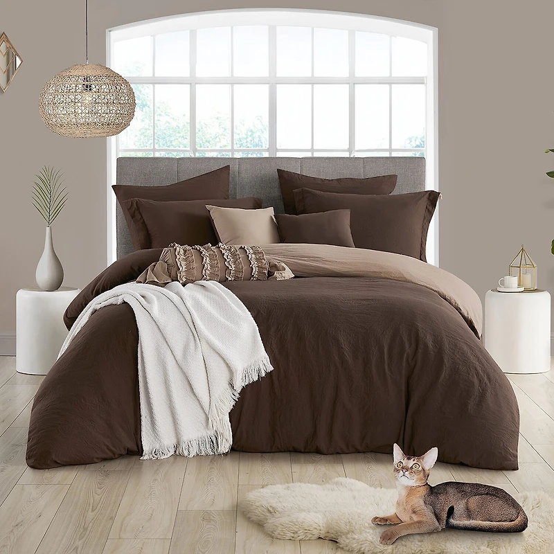 Swift Home Modern Prewashed Crinkle Reversible Duvet Cover Set