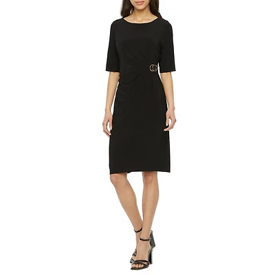 Jessica Howard Womens Boat Neck Short Sleeve Sheath Dress