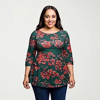 24seven Comfort Apparel Plus Womens Round Neck 3/4 Sleeve Tunic Top