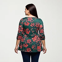 24seven Comfort Apparel Plus Womens Round Neck 3/4 Sleeve Tunic Top