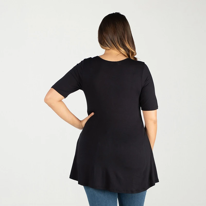 24seven Comfort Apparel Plus Womens V Neck Elbow Sleeve Tunic Top