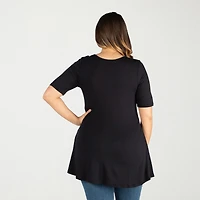 24seven Comfort Apparel Plus Womens V Neck Elbow Sleeve Tunic Top