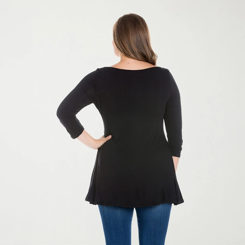 24seven Comfort Apparel Plus Womens Boat Neck 3/4 Sleeve Tunic Top