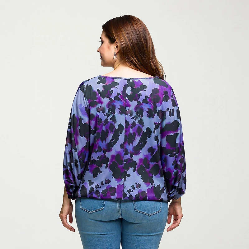 24seven Comfort Apparel Womens Plus Boat Neck 3/4 Sleeve Blouse