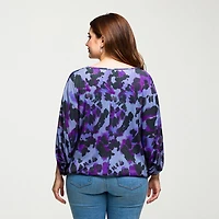 24seven Comfort Apparel Womens Plus Boat Neck 3/4 Sleeve Blouse