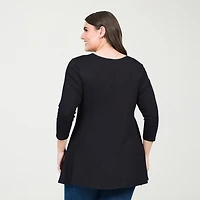 24seven Comfort Apparel Plus Womens V Neck 3/4 Sleeve Tunic Top