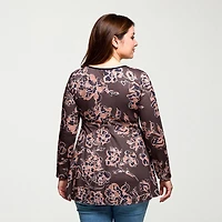 24seven Comfort Apparel Plus Womens Scoop Neck Long Sleeve Tunic Top