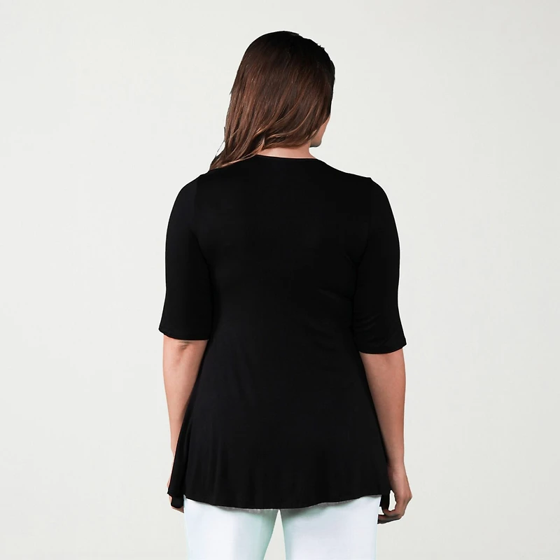 24seven Comfort Apparel Plus Womens Square Neck Elbow Sleeve Tunic Top