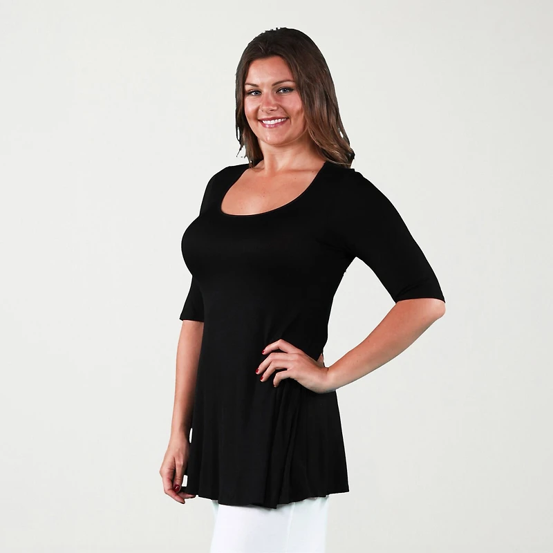 24seven Comfort Apparel Plus Womens Square Neck Elbow Sleeve Tunic Top