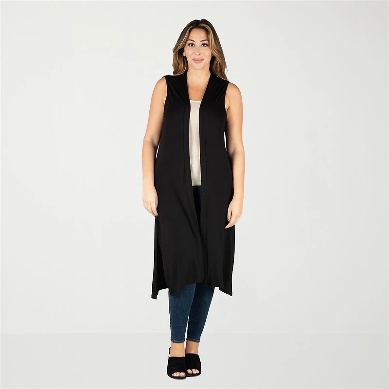 24seven Comfort Apparel Womens Sleeveless Open Front Plus Cardigan