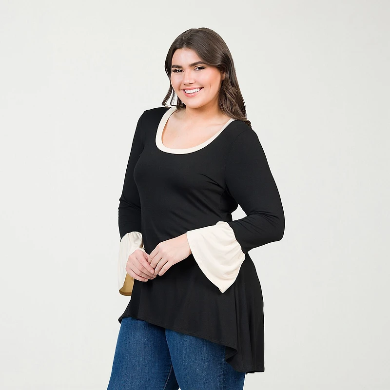 24seven Comfort Apparel Plus Womens Scoop Neck Long Sleeve Tunic Top