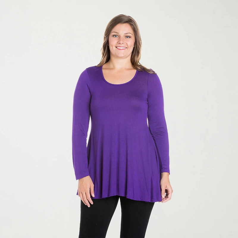 24seven Comfort Apparel Plus Womens Scoop Neck Long Sleeve Tunic Top