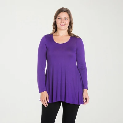 24seven Comfort Apparel Plus Womens Scoop Neck Long Sleeve Tunic Top