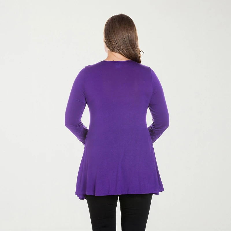 24seven Comfort Apparel Plus Womens Scoop Neck Long Sleeve Tunic Top