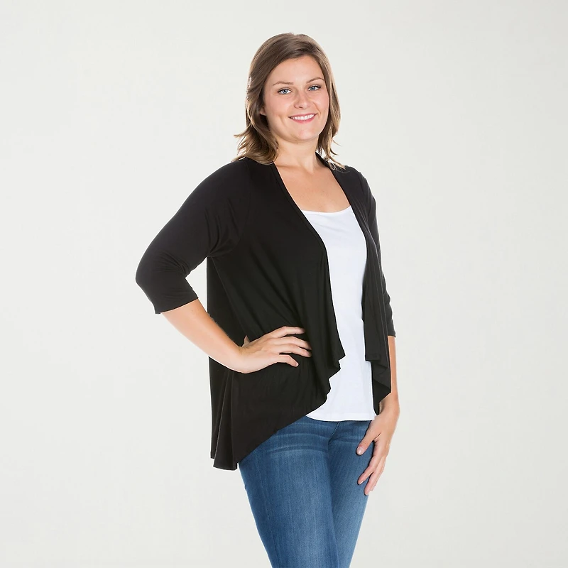 24seven Comfort Apparel Womens Elbow Sleeve Open Front Plus Cardigan