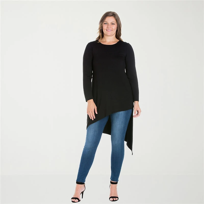 24seven Comfort Apparel Plus Womens Round Neck Long Sleeve Tunic Top