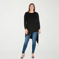 24seven Comfort Apparel Plus Womens Round Neck Long Sleeve Tunic Top