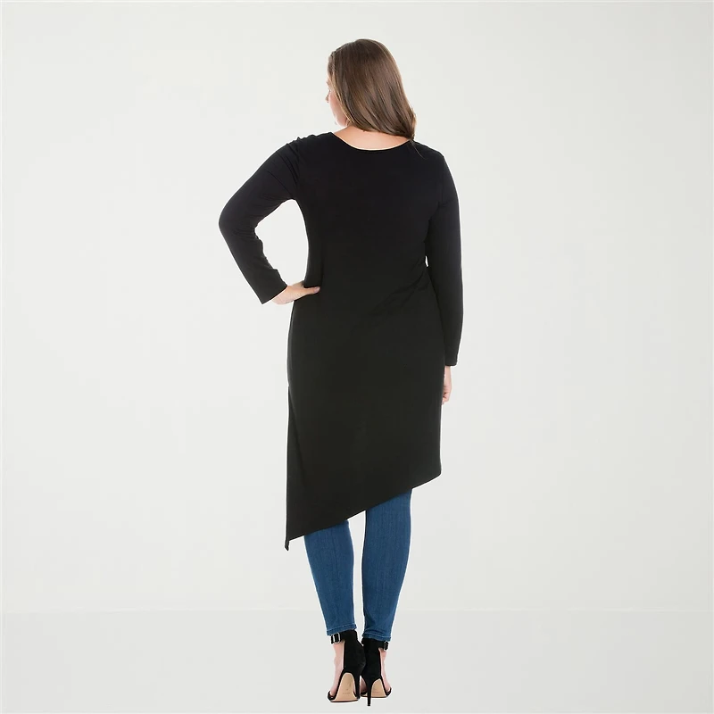 24seven Comfort Apparel Plus Womens Round Neck Long Sleeve Tunic Top