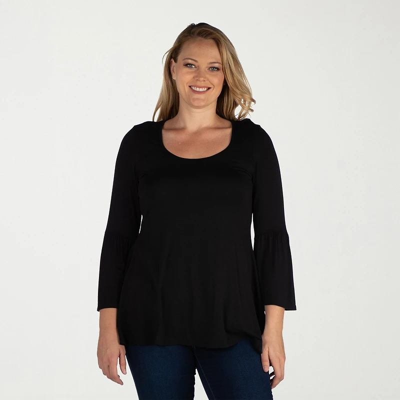 24seven Comfort Apparel Plus Womens Scoop Neck Long Sleeve Tunic Top