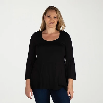 24seven Comfort Apparel Plus Womens Scoop Neck Long Sleeve Tunic Top