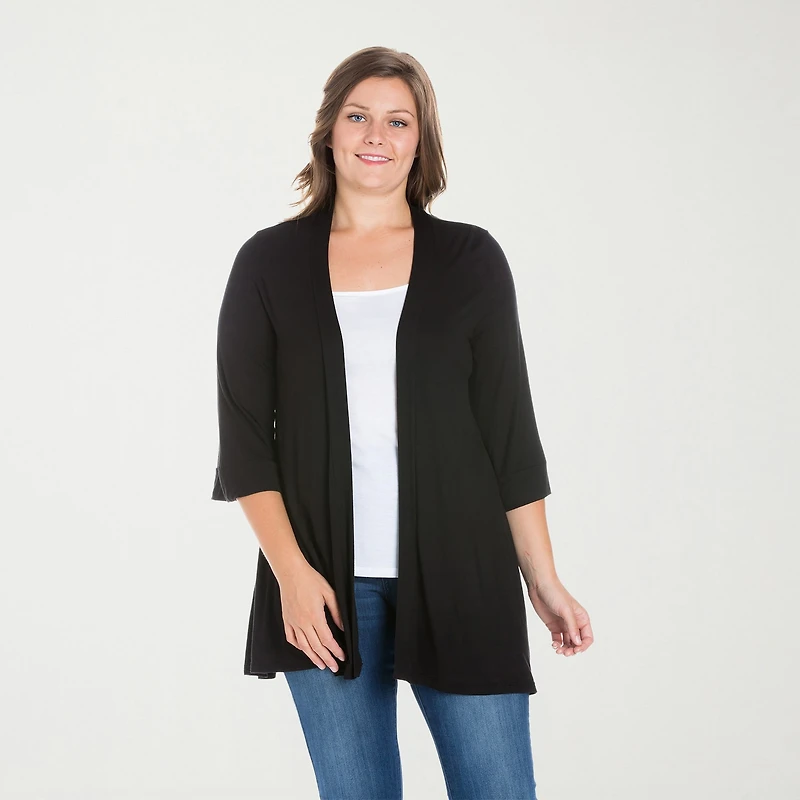 24seven Comfort Apparel Womens Elbow Sleeve Open Front Plus Cardigan