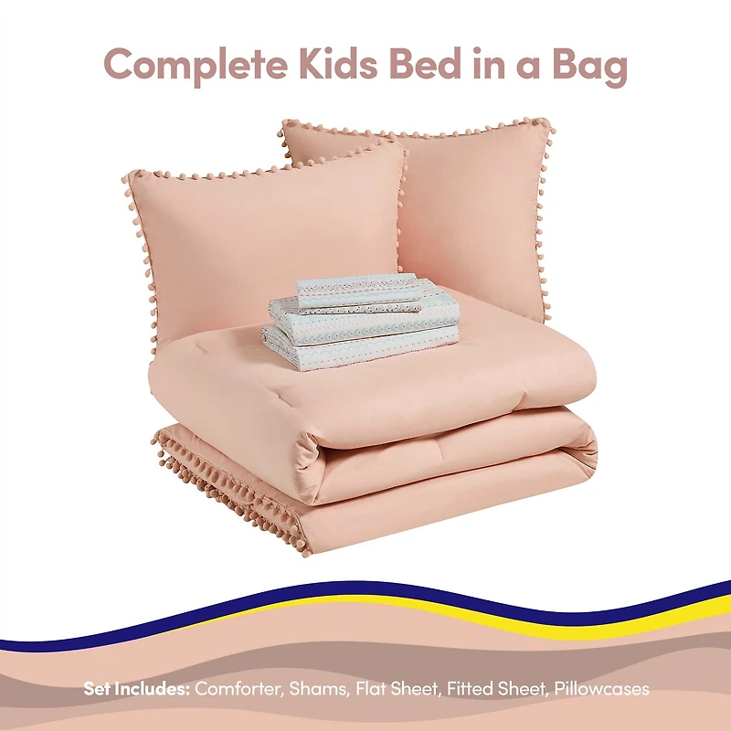 Sweet Home Collection Pompom Kids Bed A Bag Comforter Set