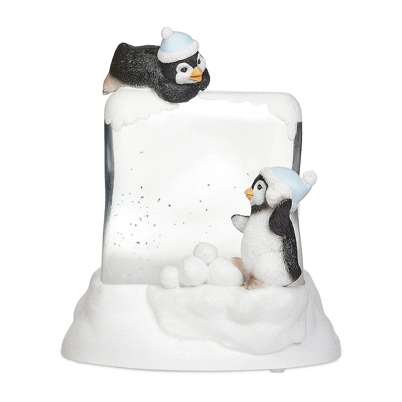 Roman 7"H Lighted Swirl Penguins On Cube Christmas Tabletop Decor